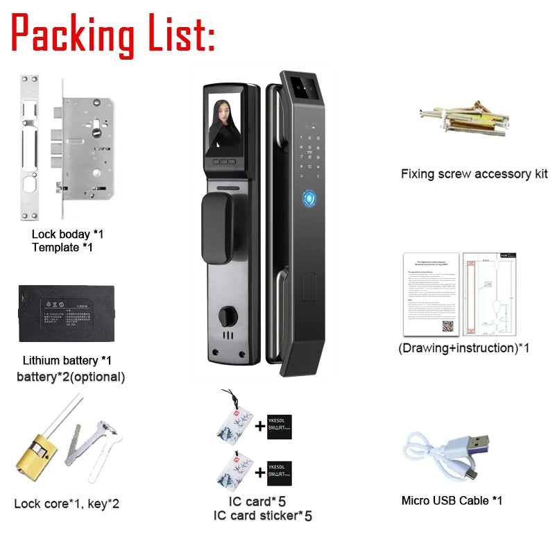 YKESD 3D Face Recognition Door Lock With Camera And Biometric Fingerprint