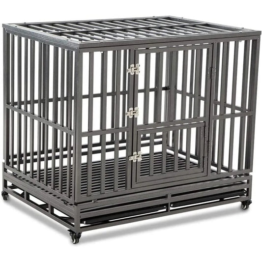 Heavy Duty Dog Cage Kennel With Four Wheels For Mobility