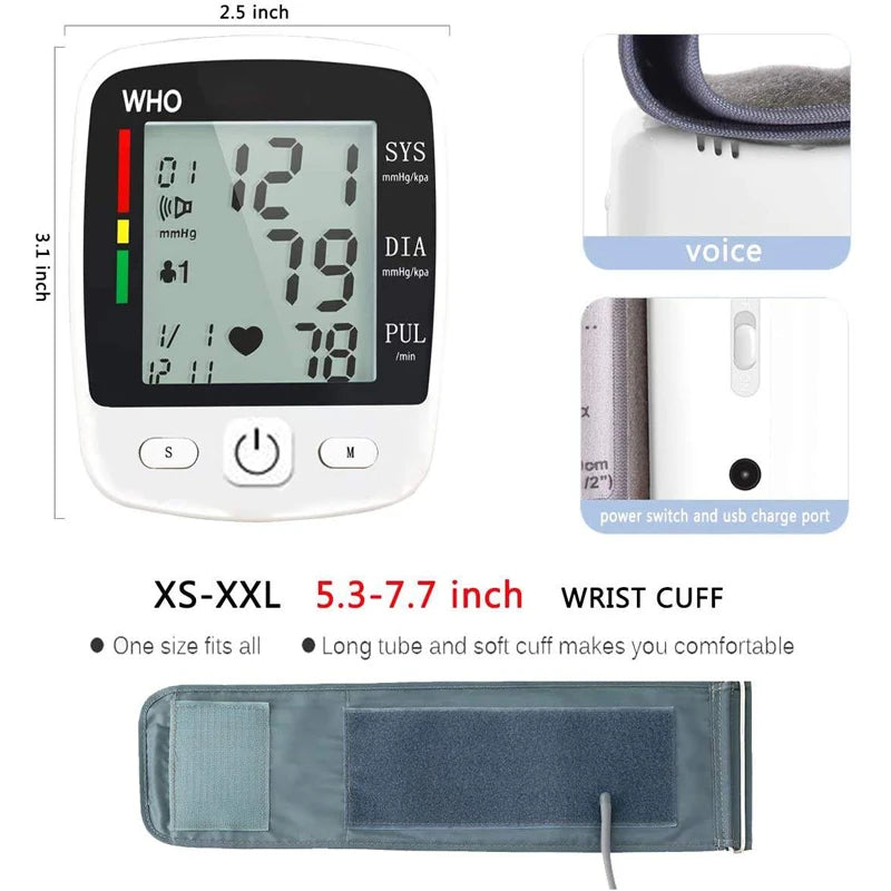 TAKRO Rechargeable Wrist Blood Pressure Monitor With LCD Display