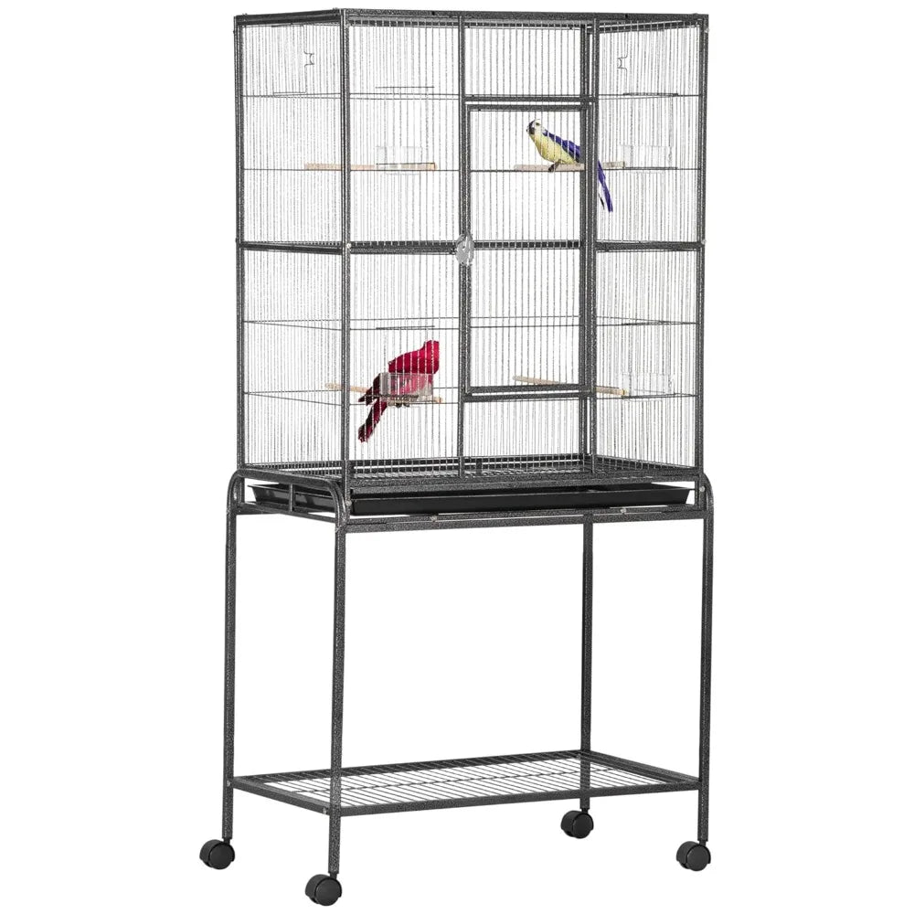 NONECN Rolling Metal Bird Cage Feeder Detachable Stand And Shelf