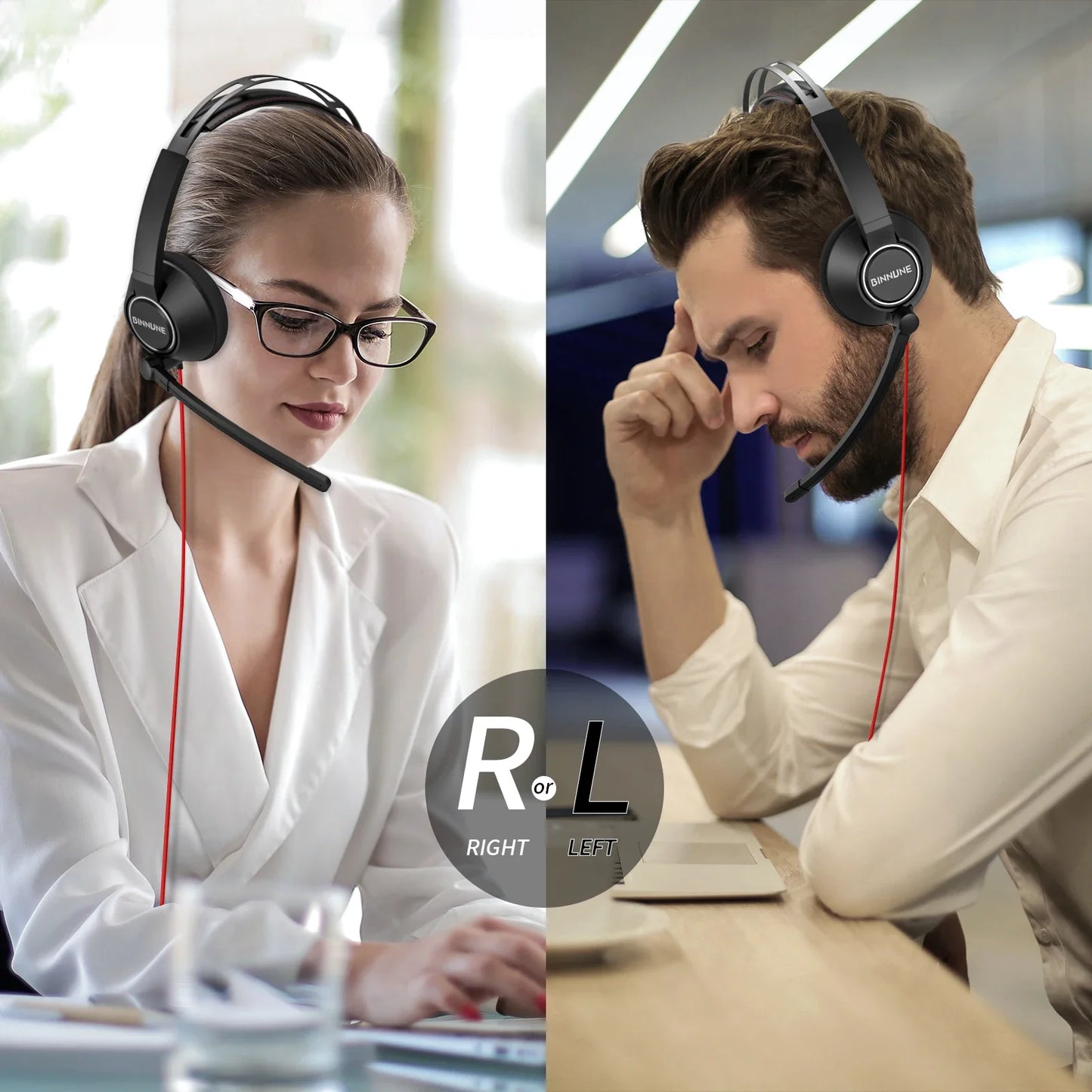 BINNUNE Wired Headphones With Mic Noise Cancelling For Office