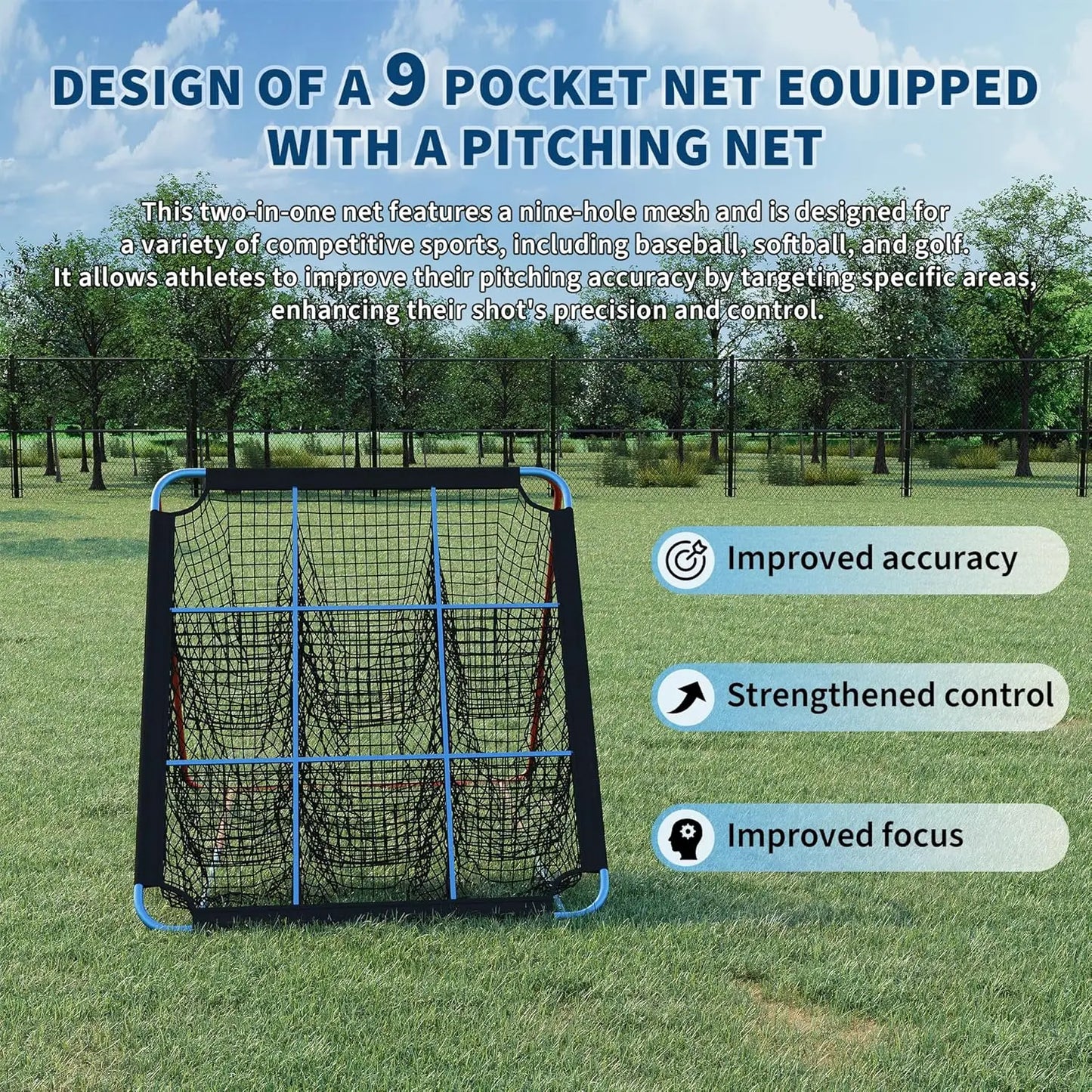 TWISTER.CK Baseball Pitching Rebounder Net 9-Hole Angled Practice Trainer