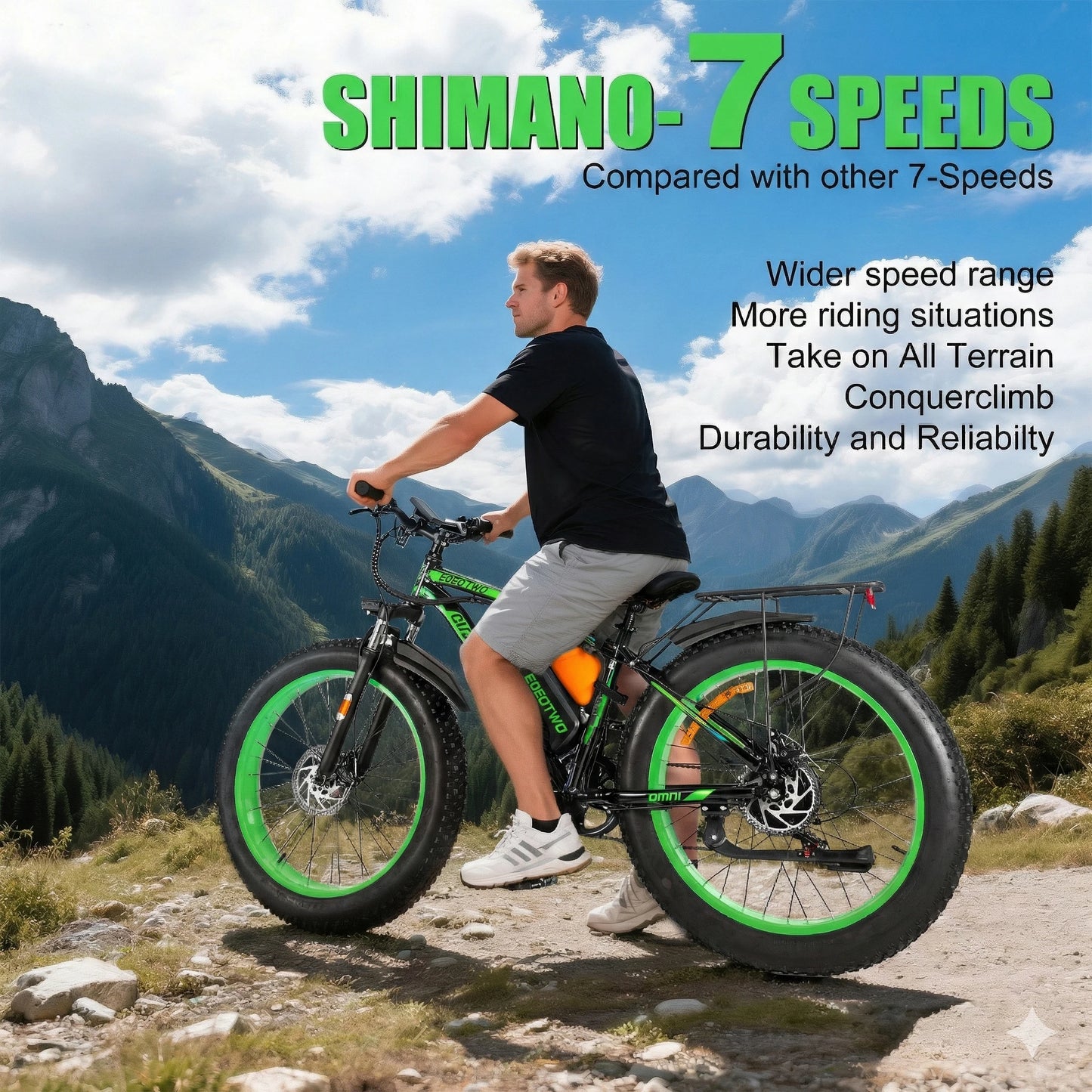 EOEOTWO Fat Tire Electric Bike All Terrain 1000W Peak Power