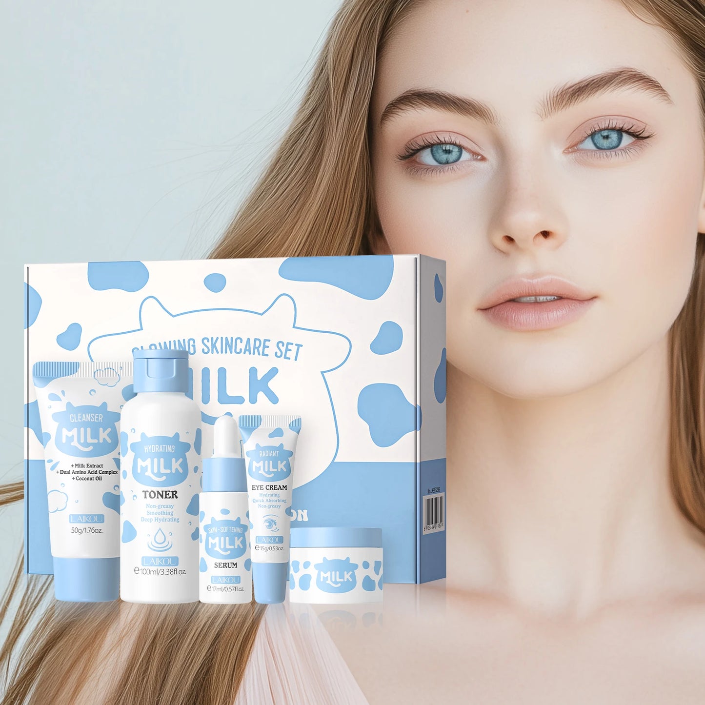 LAIKOU Milk Glow Skincare Set Hydrating Brightening Anti Aging Kit