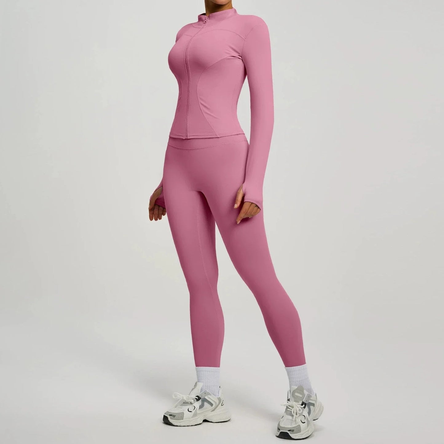 Women Long Sleeve Jacket And Leggings Yoga Set Tracksuit Workout