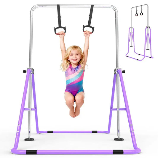 XMSJ Kids Gymnastics Bar Rings Height Adjustable Foldable Home Gym
