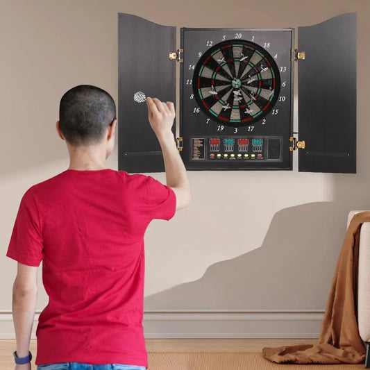 Dartboard Cabinet Set With Electronic LCD Scoreboard