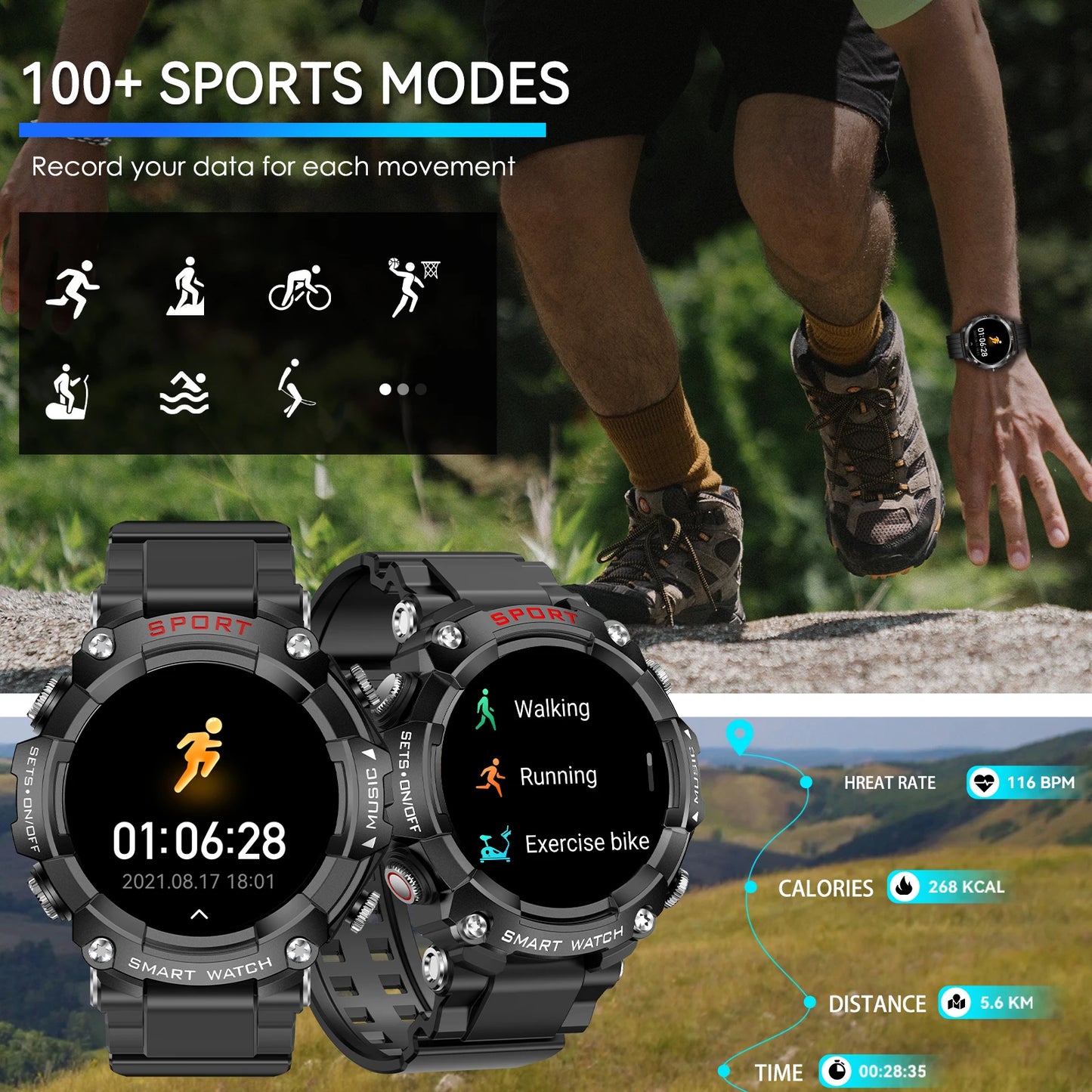 LaNikar Smart Watch AMOLED Display With In-Ear Bluetooth Headset