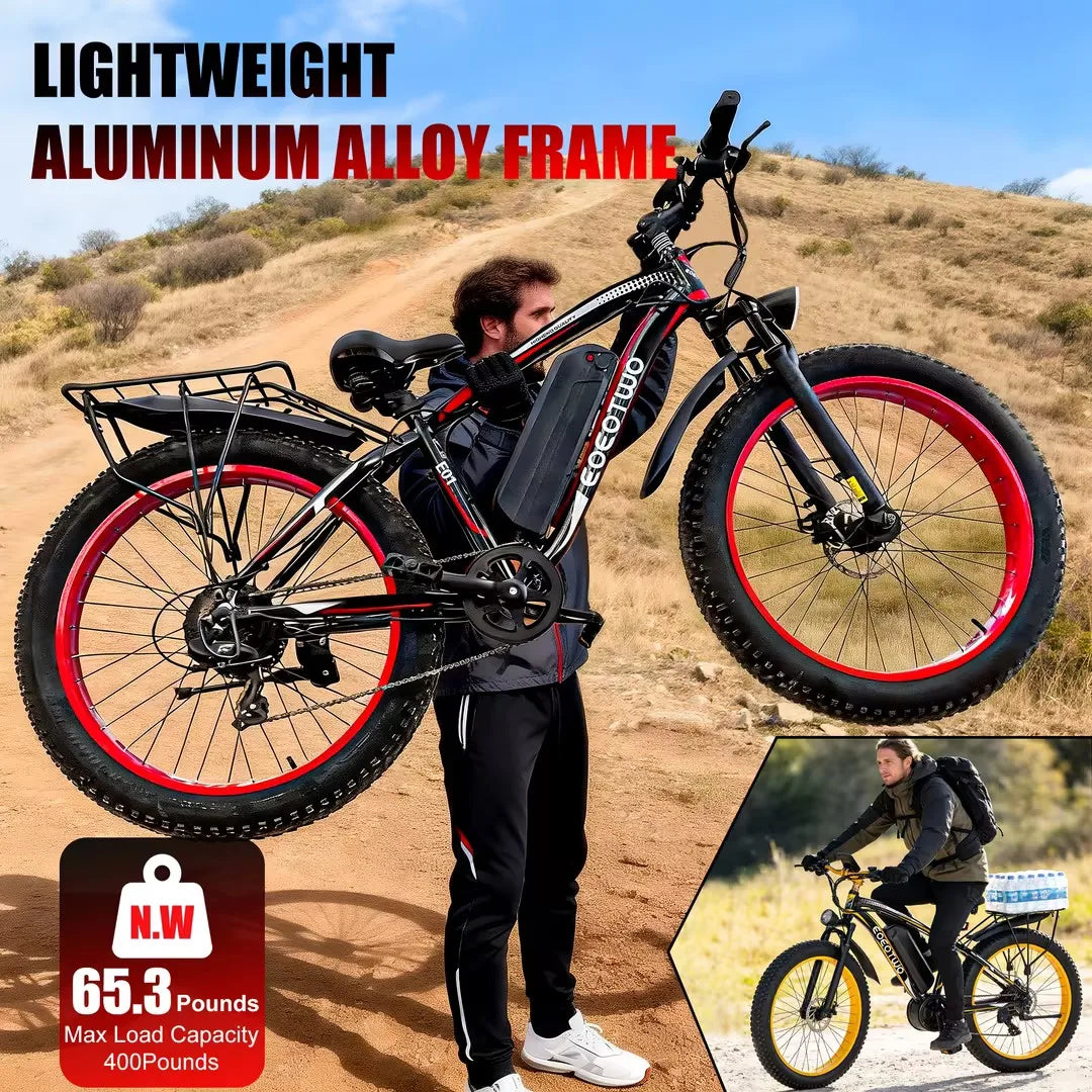 EOEOTWO E01 Electric Fat Tire Bike 34 MPH 1500W Peak Motor