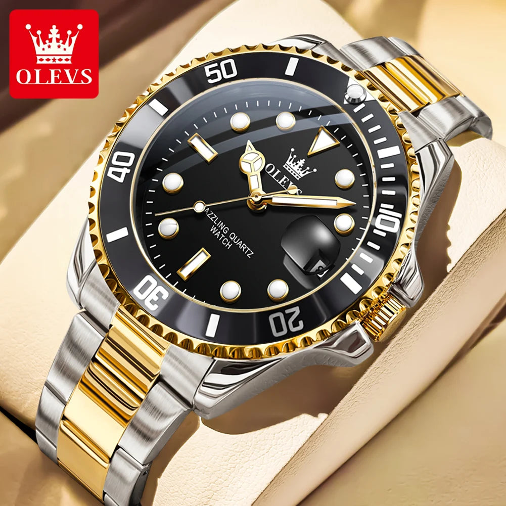 OLEVS 5885 Men's Diving Quartz Watch Stainless Steel