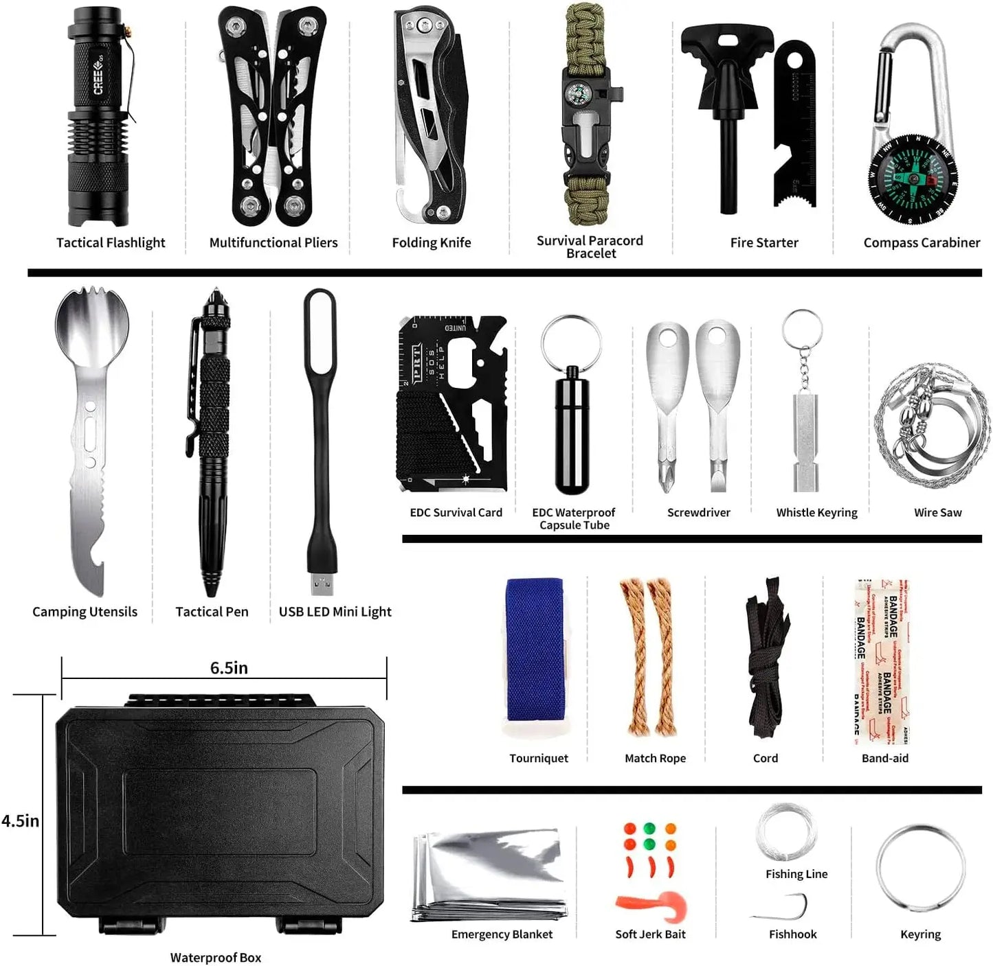 Emergency Survival Gear Kit 60 In 1 With Tools