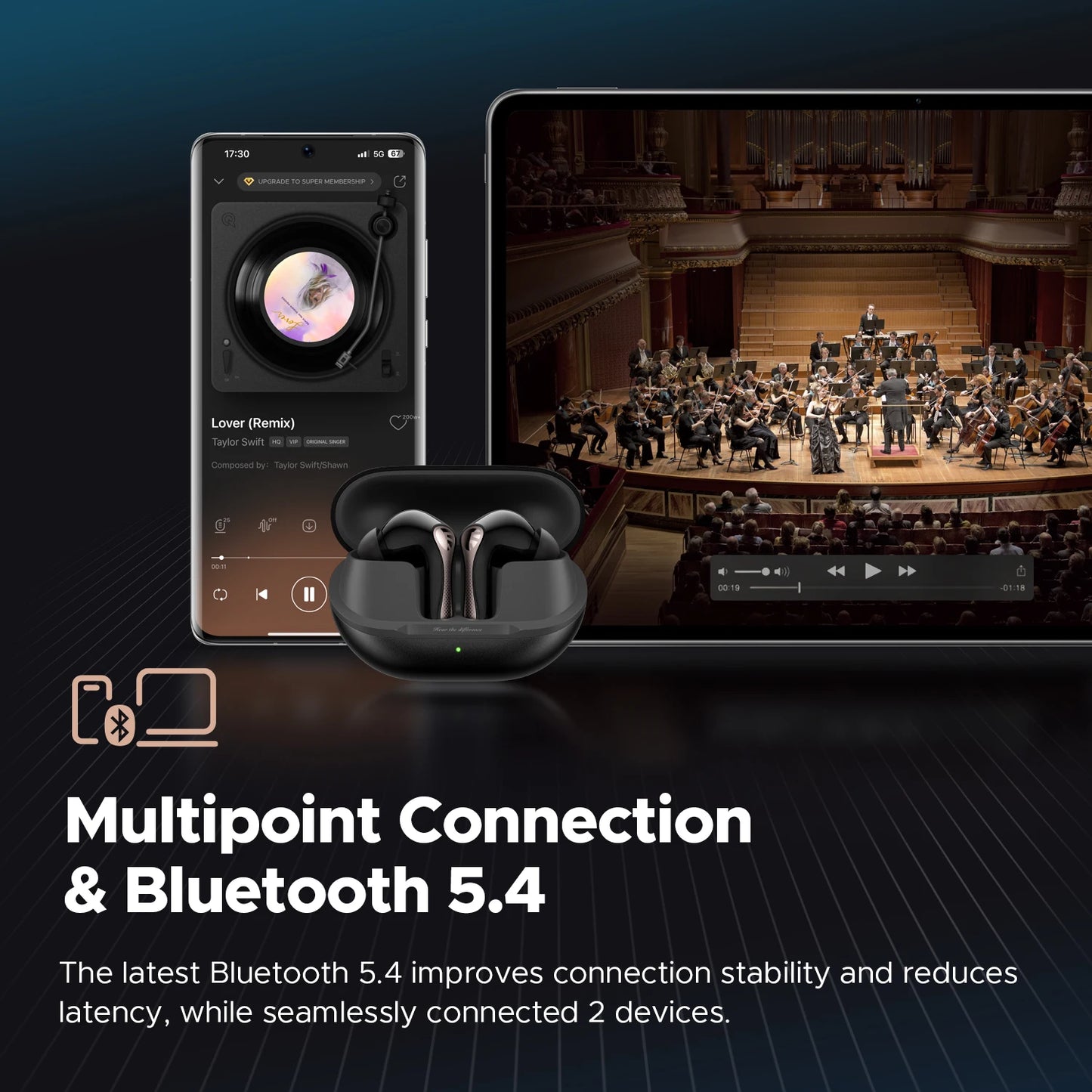 SoundPEATS Air5 Pro Wireless Earbuds Adaptive Hybrid ANC Bluetooth 5.4