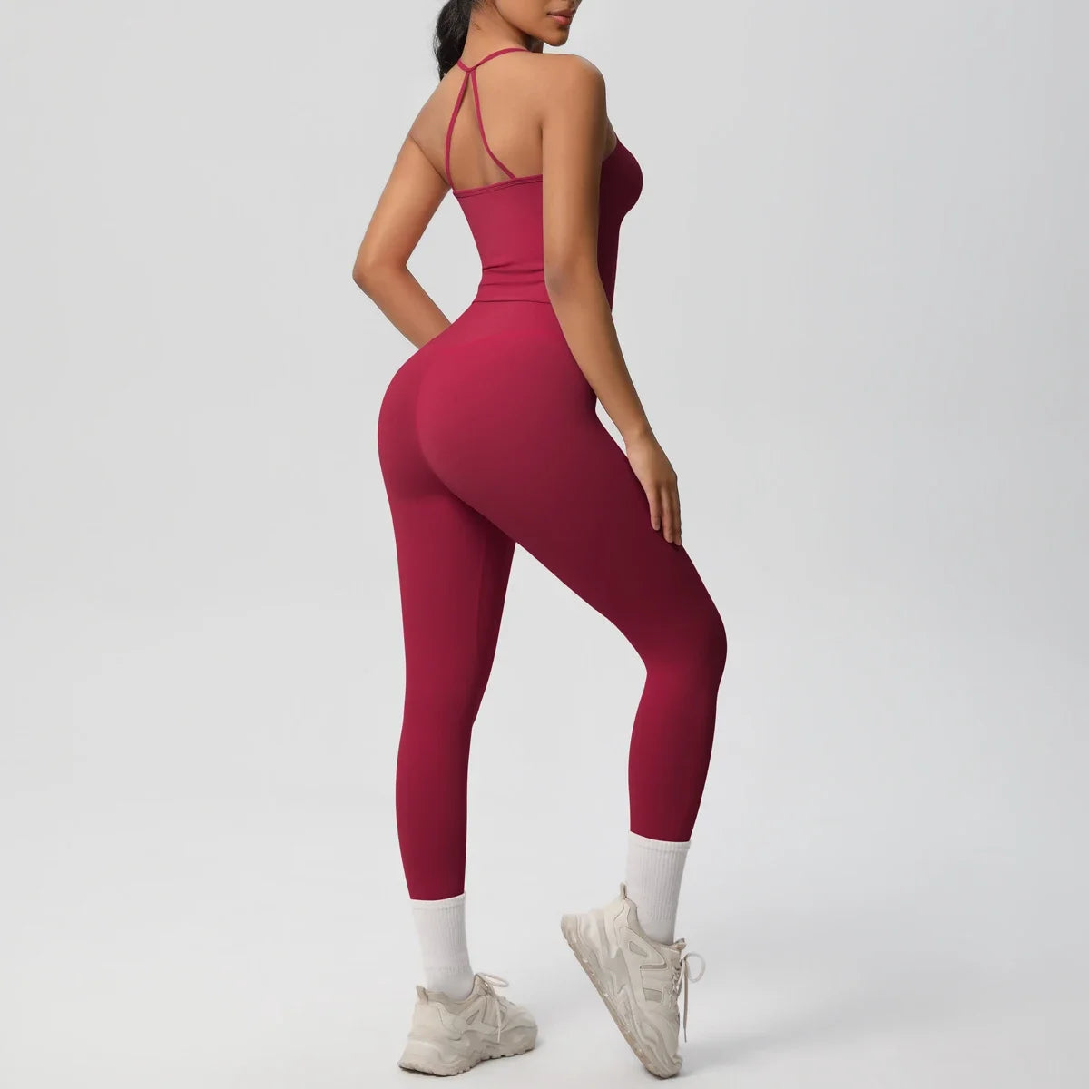 Halter Yoga Top Set Slimming Tummy Control Sleeveless Gym Wear