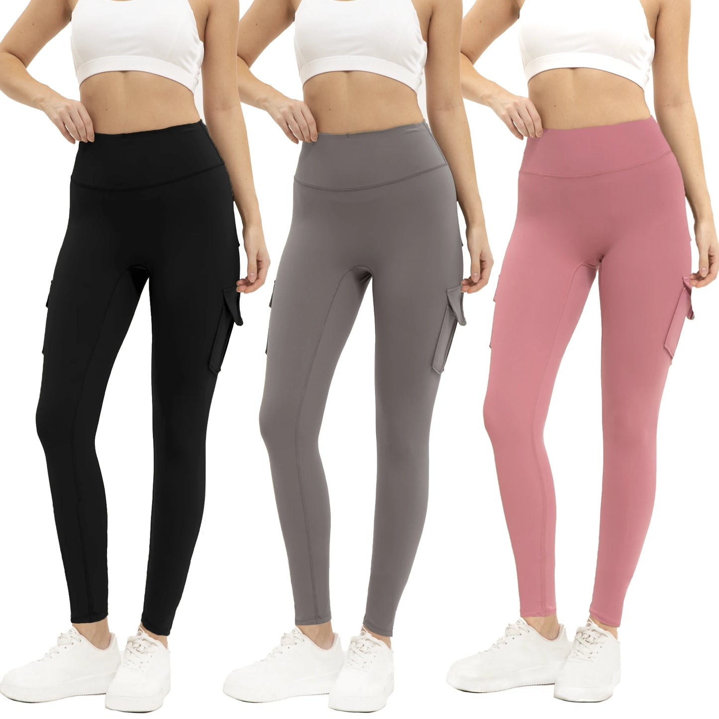 K042 Women's High Waisted Leggings With Pockets Nylon Spandex