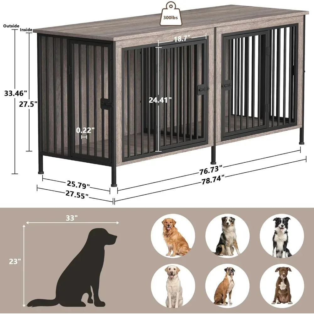 Wooden Double Dog Crate Furniture TV Stand for Medium and Large Breeds
