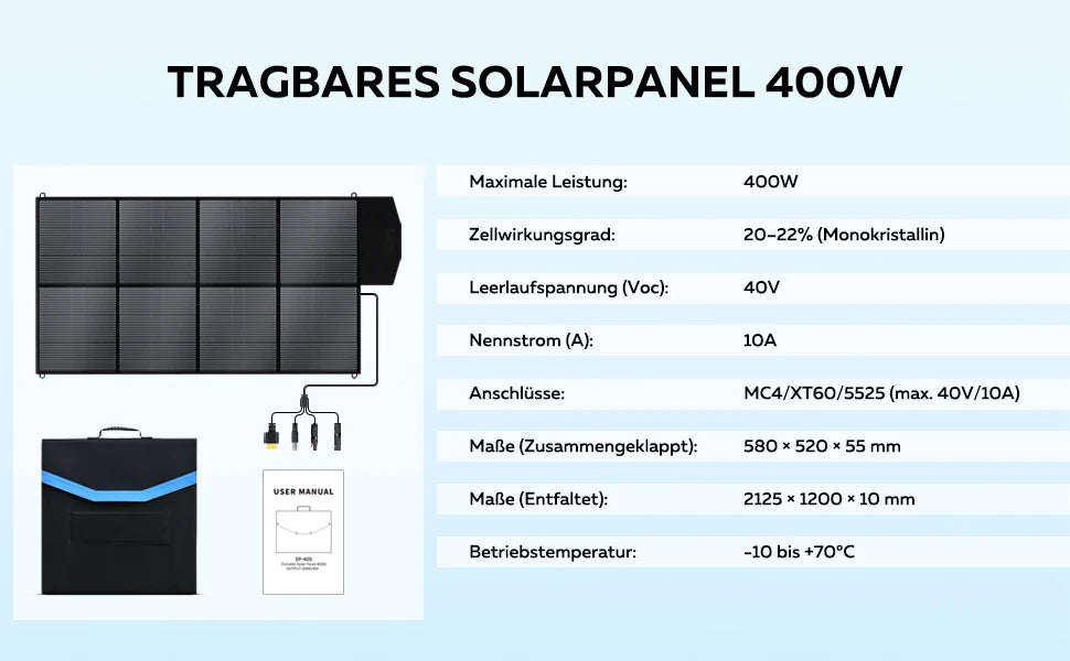 Ctolity Foldable Solar Panel, 400W / 200W / 100W / 54W Solar Generator with PD Box Charger, XT60 USB Port,Camping Outdoor Energy