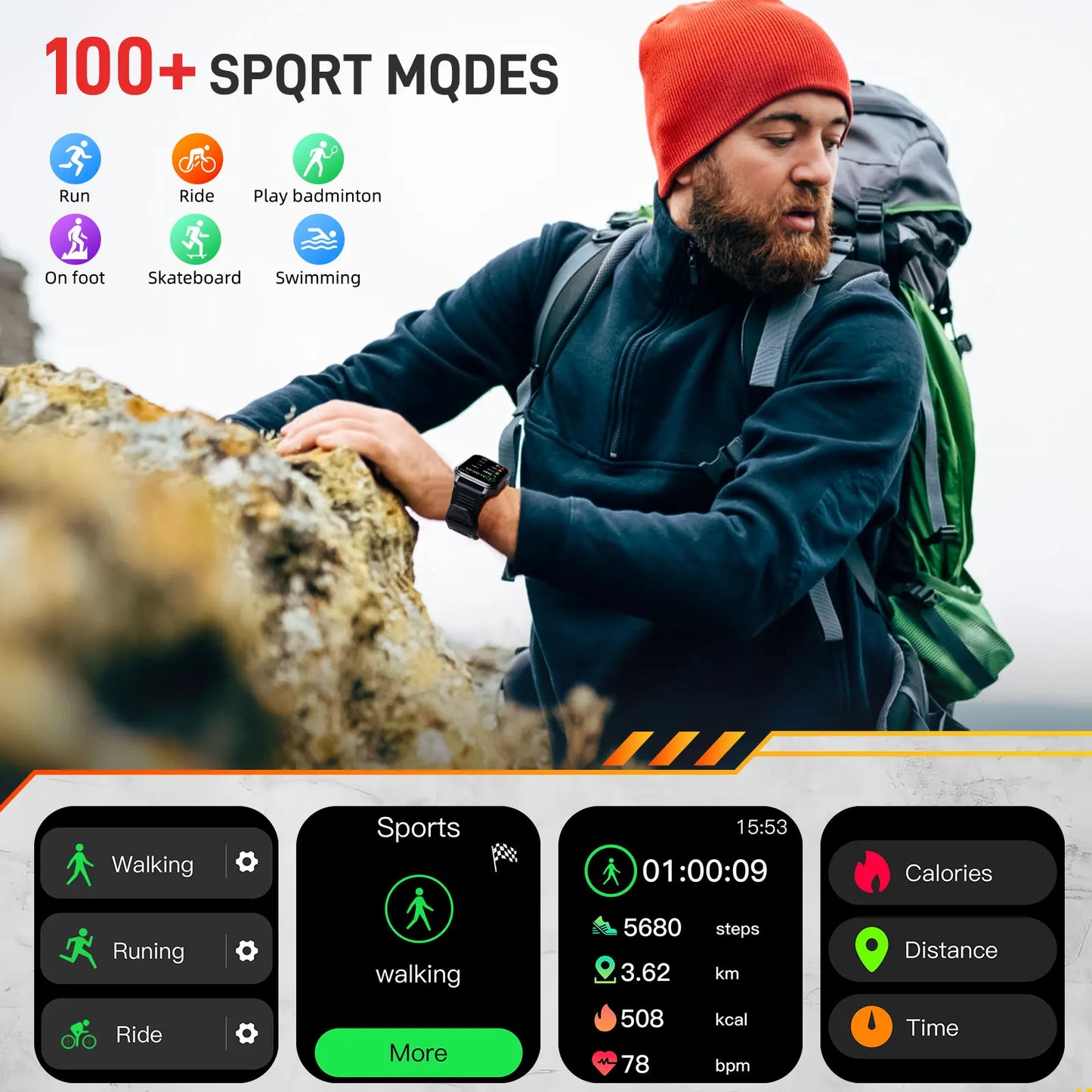 LaNikar Smart Watch 3ATM Waterproof Heart Rate SpO2 BP HD Calls