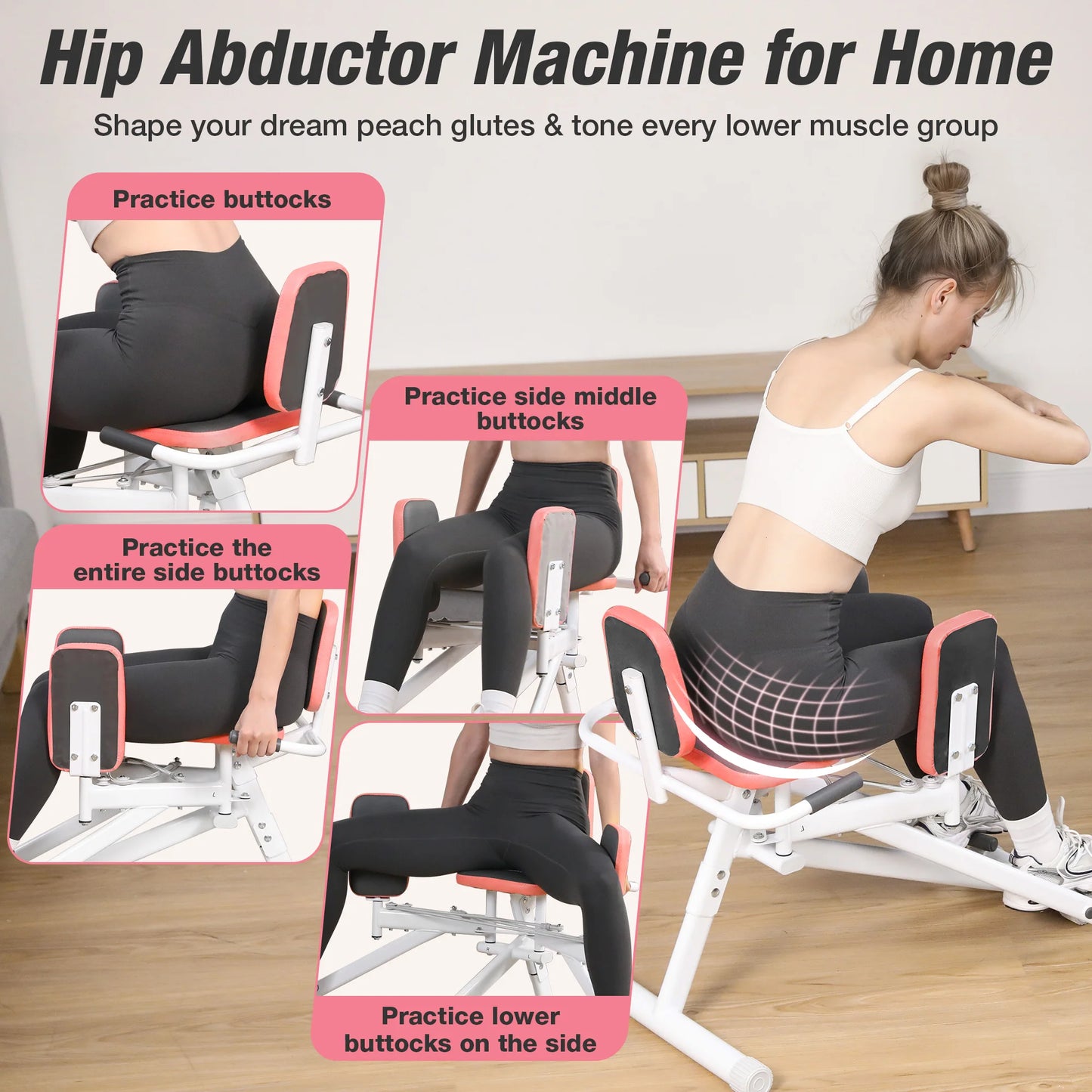 WARMOUNTS Hip Abductor Machine Glute & Thigh Trainer for Women -Adjustable Resistance Band, 300Lbs Weight Capacity for Home Gym