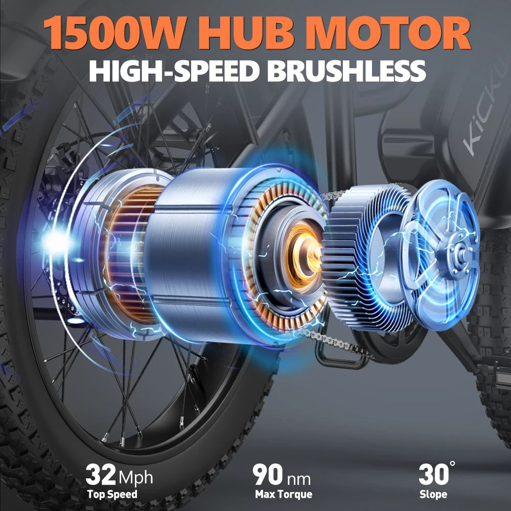 Kickwey LD20 Electric Mountain Bike 1500W Peak Removable Battery 48V
