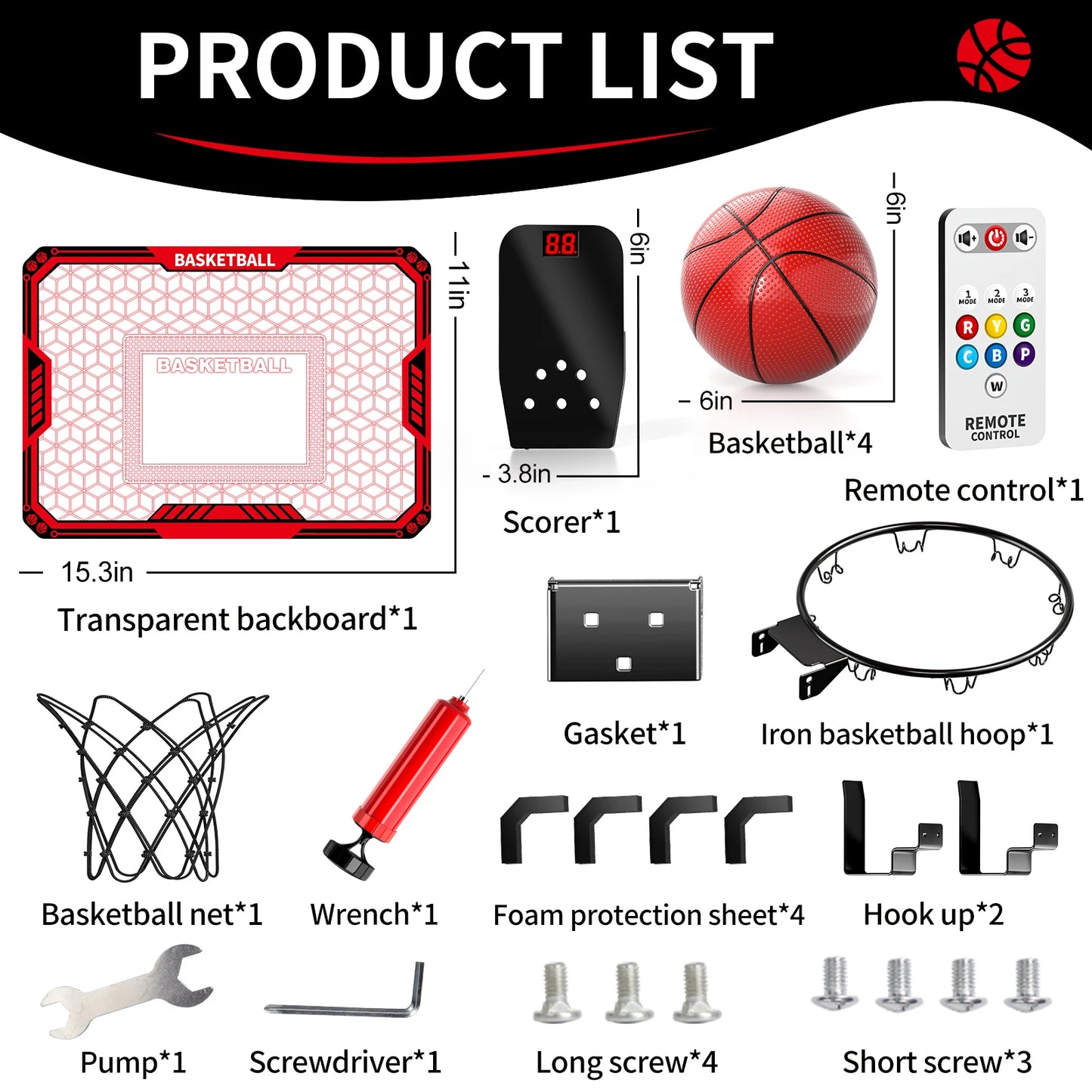 NONECE Indoor Outdoor Basketball Hoop Over Door Led Lights Scoreboard