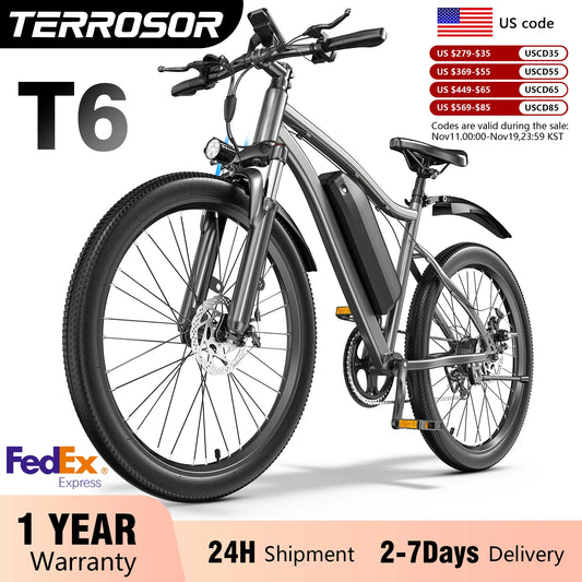 Terrosor Electric Fat Tire Mountain Bike 350W Peak Ebike