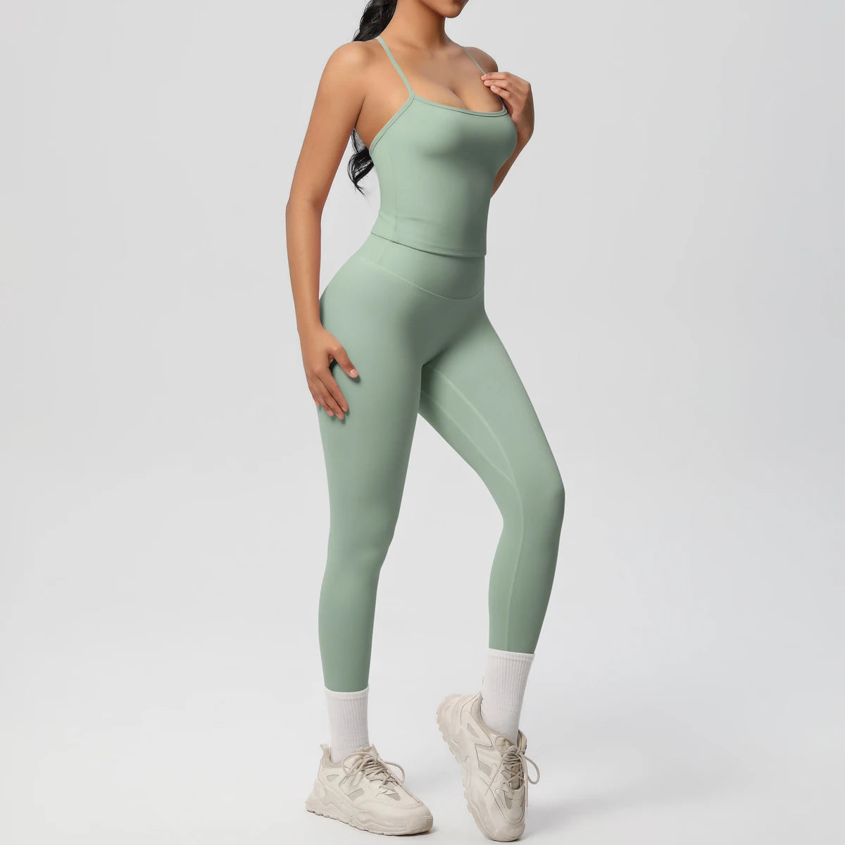 Halter Yoga Top Set Slimming Tummy Control Sleeveless Gym Wear