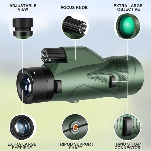 Pankoo 12x60 HD Monocular Telescope With Smartphone Adapter Tripod