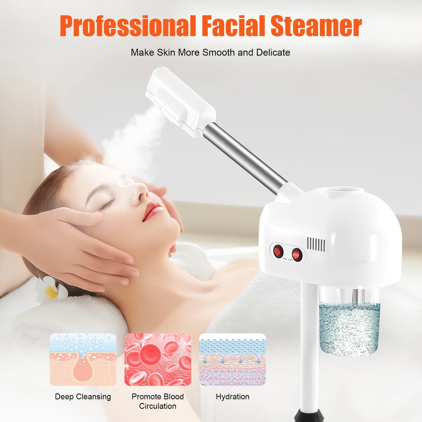 Facial Steamer Floor Standing With 360 Degree Wheels US Plug