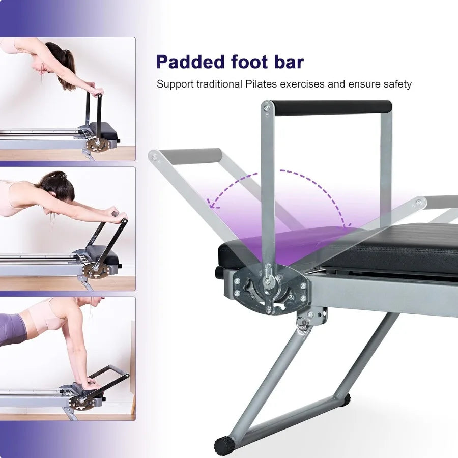 Foldable Pilates Reformer Machine with Springs Resistance for FullBody Home Workout Adjustable Fitness Equipment Suitable for A