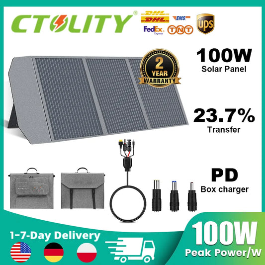 Ctolity Foldable Solar Panel, 400W / 200W / 100W / 54W Solar Generator with PD Box Charger, XT60 USB Port,Camping Outdoor Energy