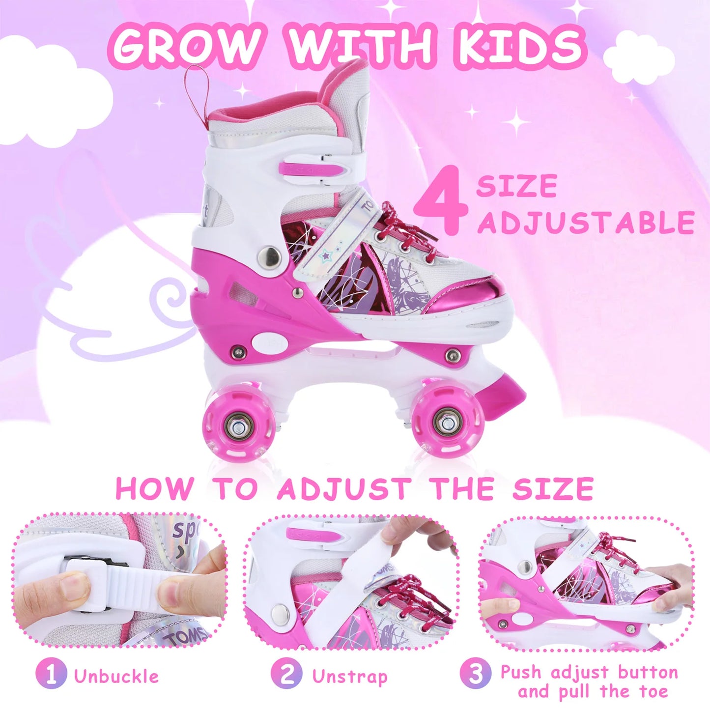 Adjustable Luminous Roller Skates For Kids With Light Up Wheels