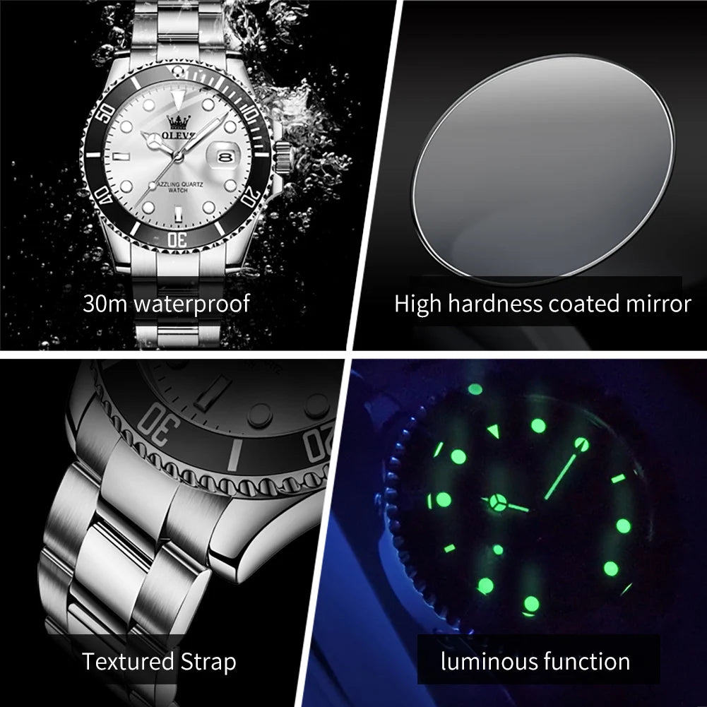 OLEVS 5885 Men's Diving Quartz Watch Stainless Steel