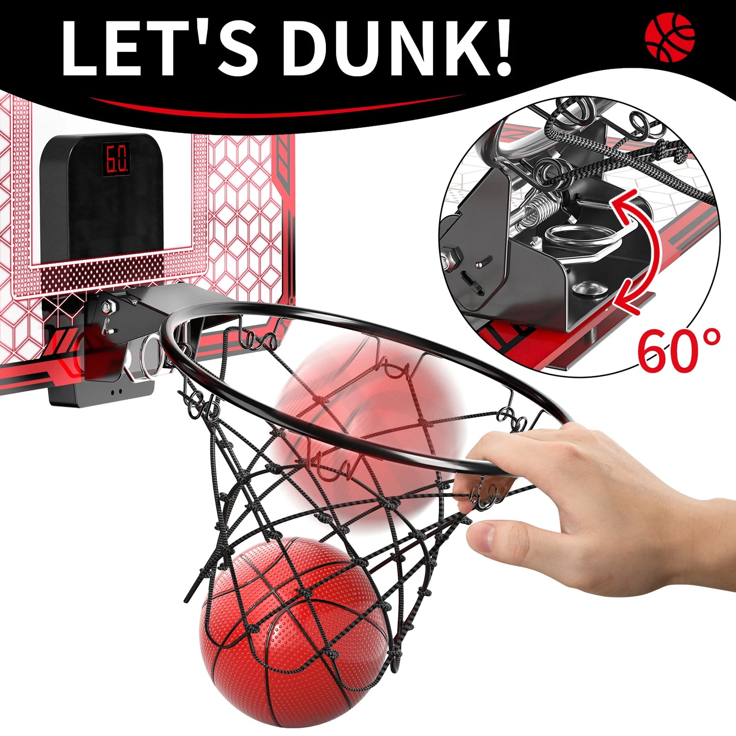 NONECE Indoor Outdoor Basketball Hoop Over Door Led Lights Scoreboard