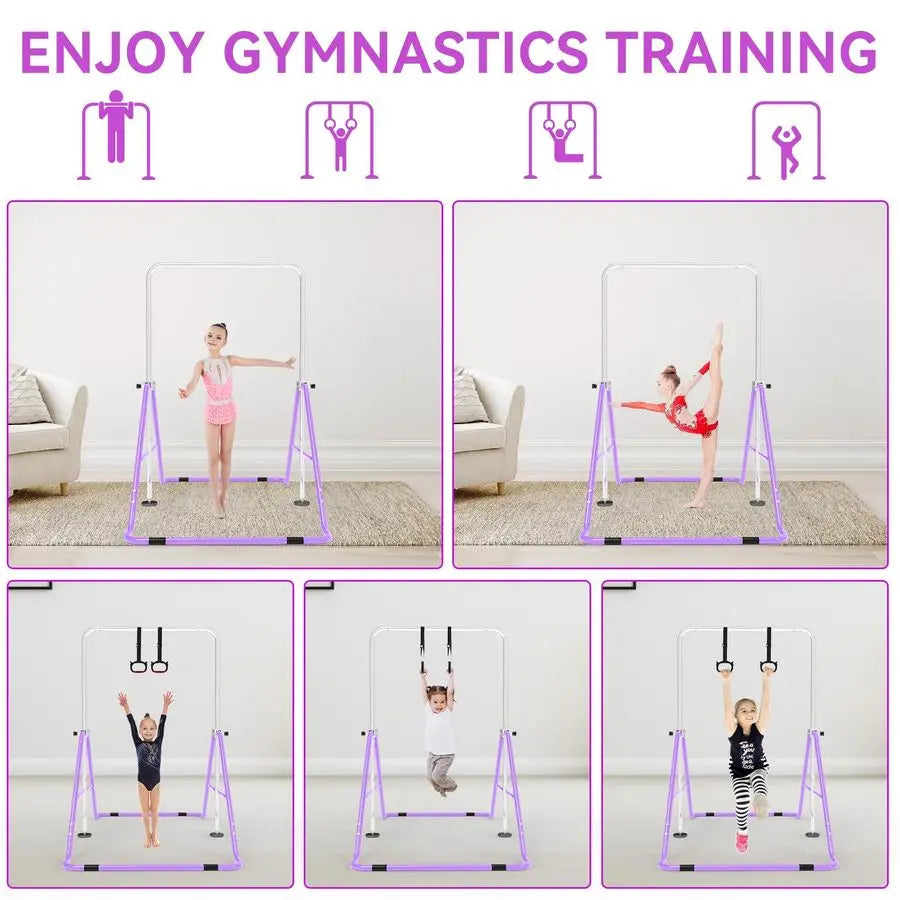 XMSJ Kids Gymnastics Bar Rings Height Adjustable Foldable Home Gym