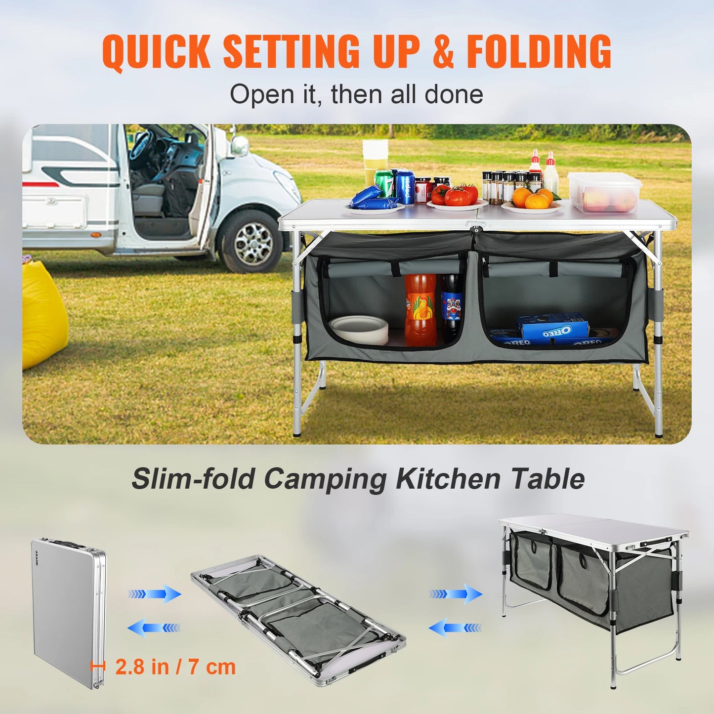 VEVOR Camping Kitchen Table Quick Set-Up Folding Table