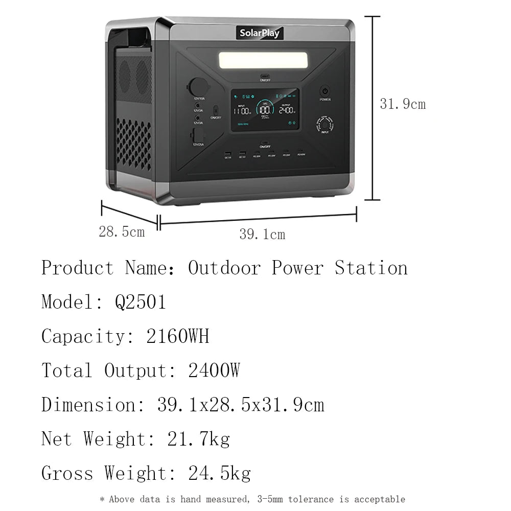 SOLARPLA Camping Portable Power Station 2400W /2500W Lifepo4 Battery 220V110V AC Outlets Power Emergency Backup For Home Outdoor
