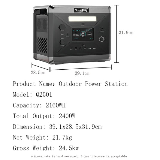 SOLARPLA Camping Portable Power Station 2400W /2500W Lifepo4 Battery 220V110V AC Outlets Power Emergency Backup For Home Outdoor
