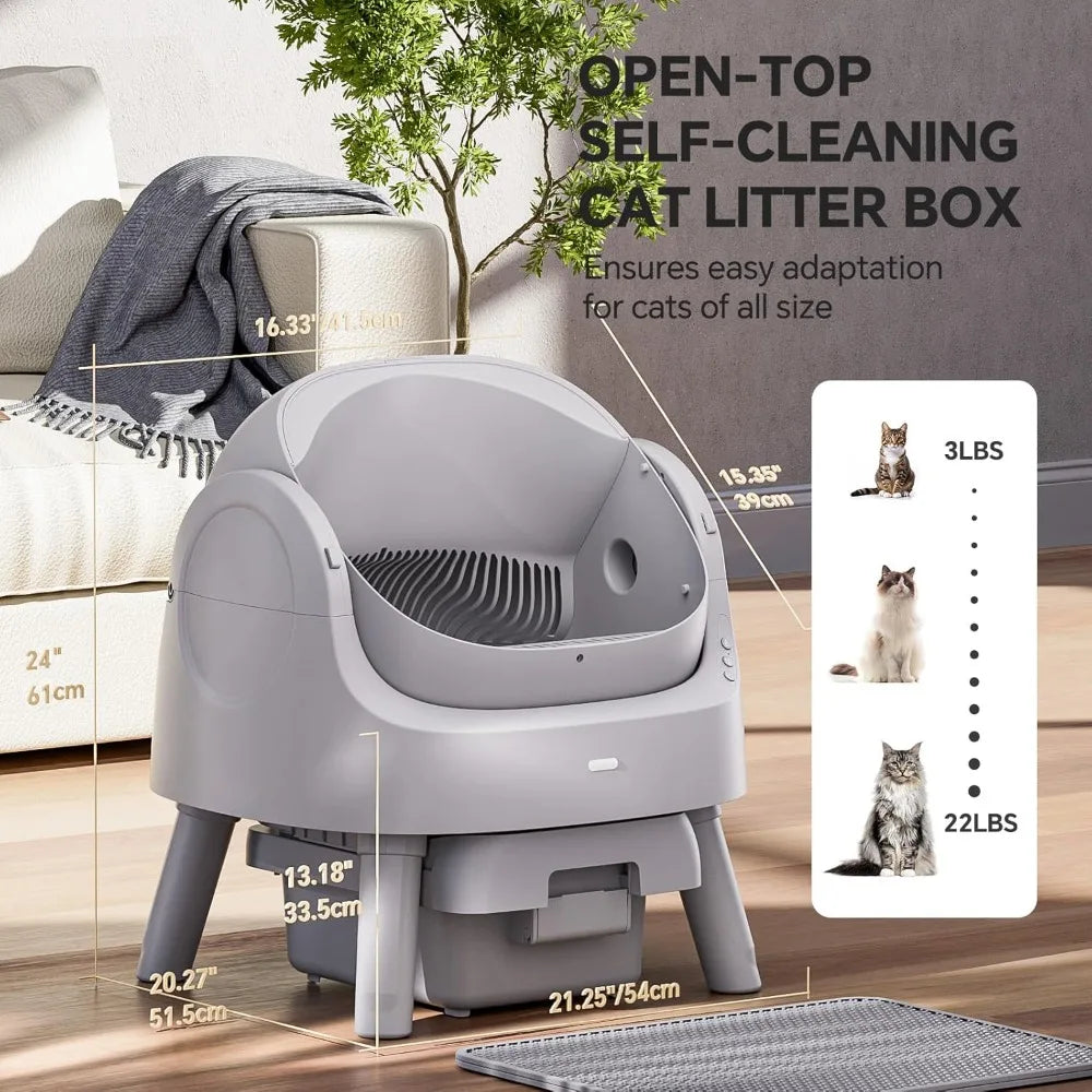 Automatic Self-Cleaning Cat Litter Box for Multiple Cats with Safety Sensors
