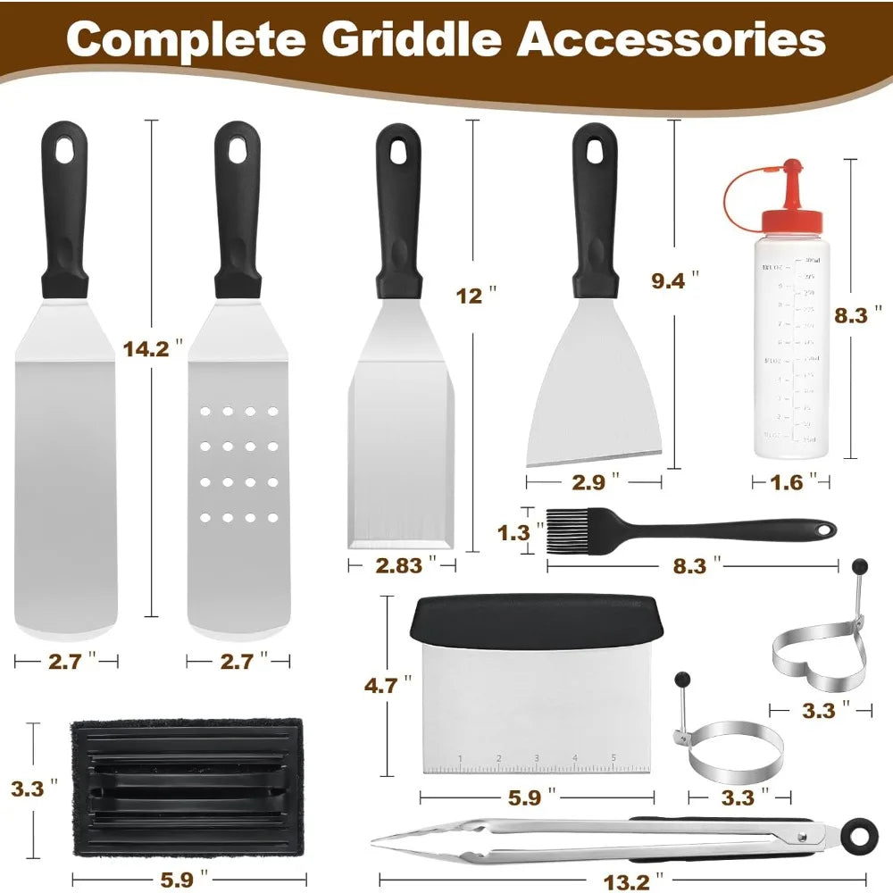 14PCS Griddle Accessories Kit, Flat Top Grill Accessories Set for Blackstone and Camp Chef, Grill Spatula Set with Enlarged Spat