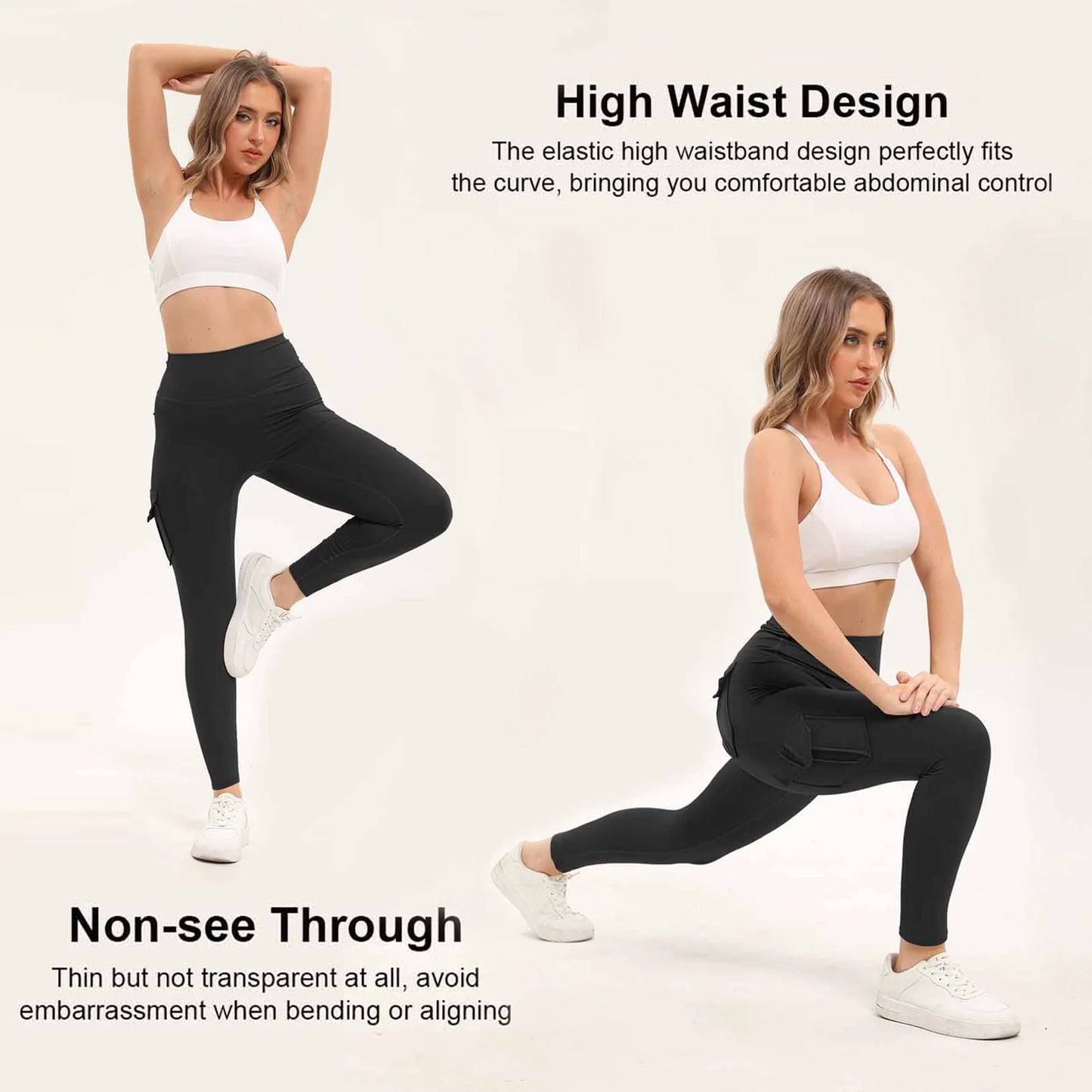 K042 Women's High Waisted Leggings With Pockets Nylon Spandex