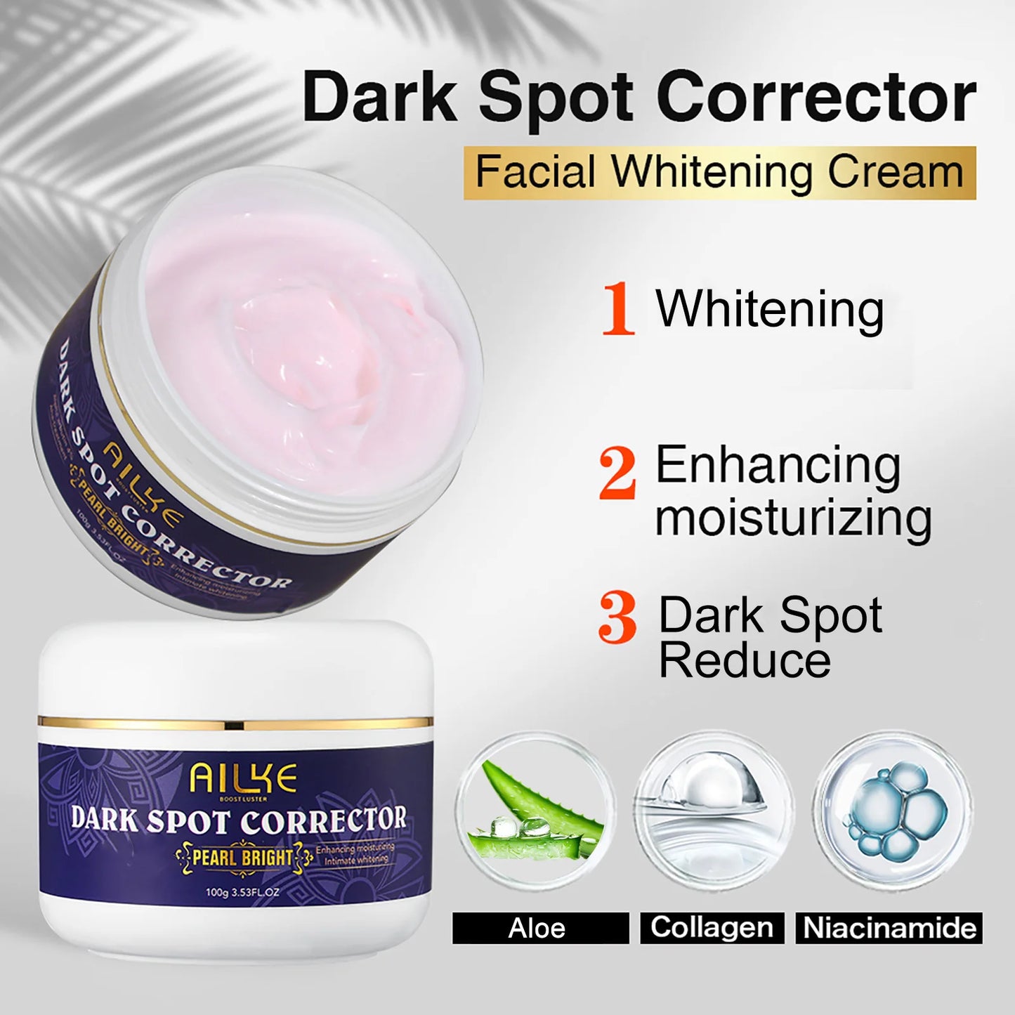 AILKE Double Glutathione Dark Spots Remover Face Cream, For Armpit, Elbows, Legs, White Spots, Age Spots, Sun Spots, Freckles