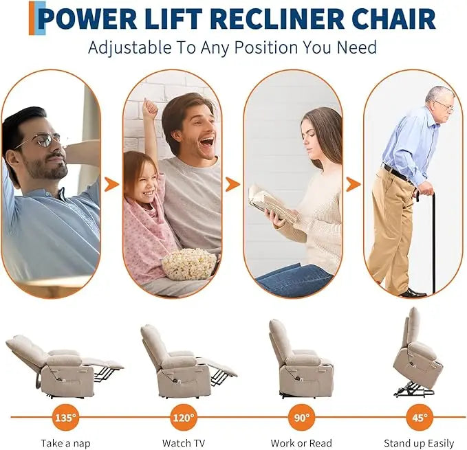 Power Lift Recliner Chair With Electric Massage And Heat
