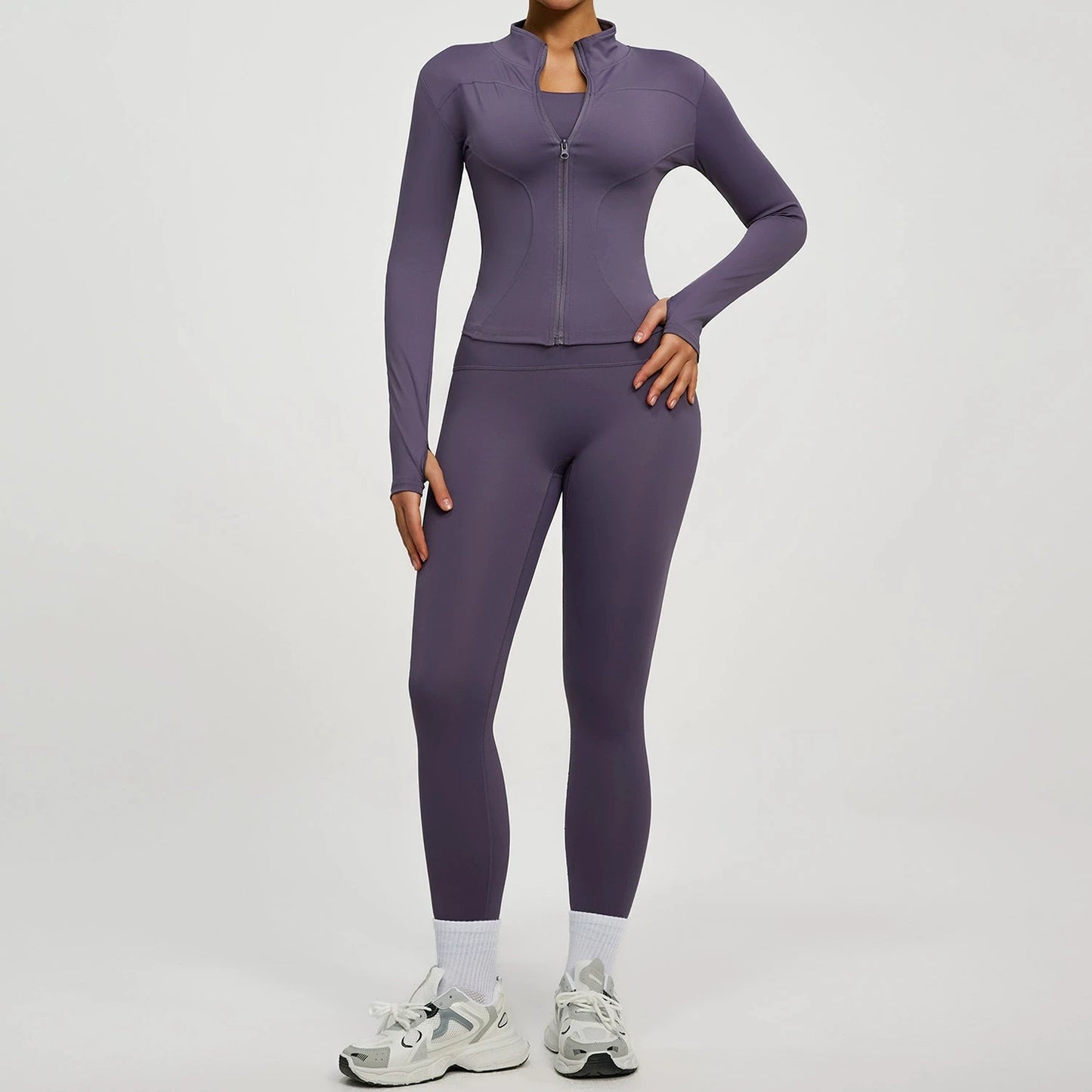 Women Long Sleeve Jacket And Leggings Yoga Set Tracksuit Workout