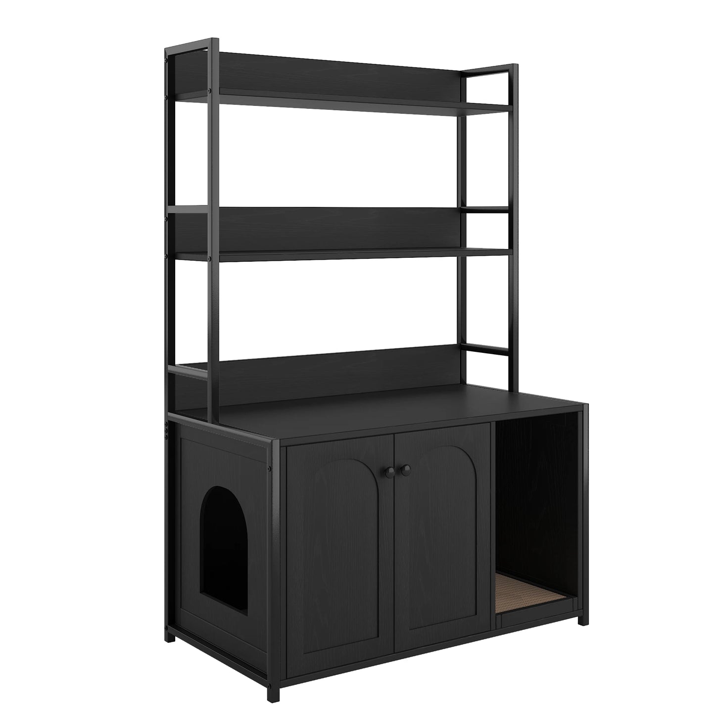 HiMISSCN Wooden Hidden Cat Litter Box Enclosure With Shelves