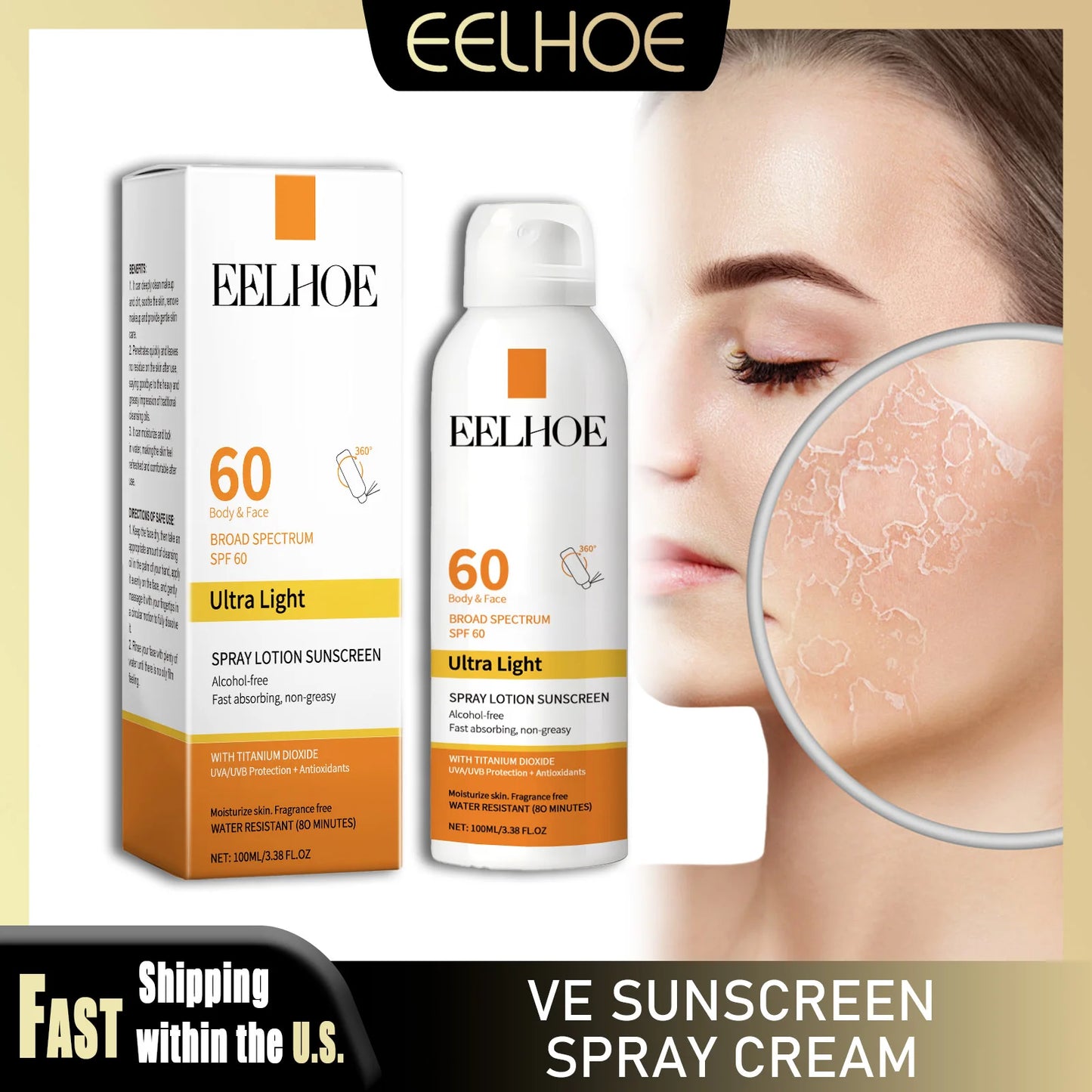 Eelhoe Vitamin E Sunscreen Spray Long Lasting UV Protection