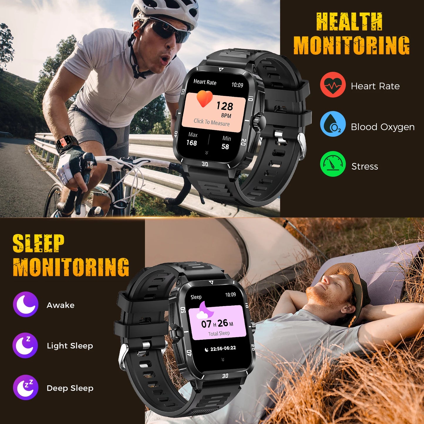 LaNikar Smart Watch Heart Rate Bluetooth Fitness Tracker 3ATM