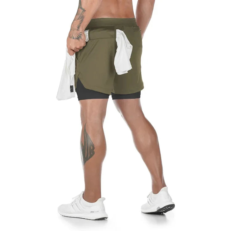 Men's Quick-Dry Running Shorts 2-In-1 Gym Fitness Workout