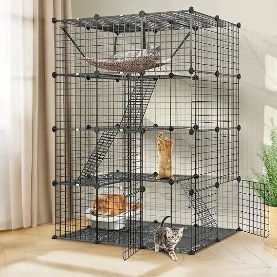 4 Tier Indoor Cat Cage Playpen With Heavy Duty Metal