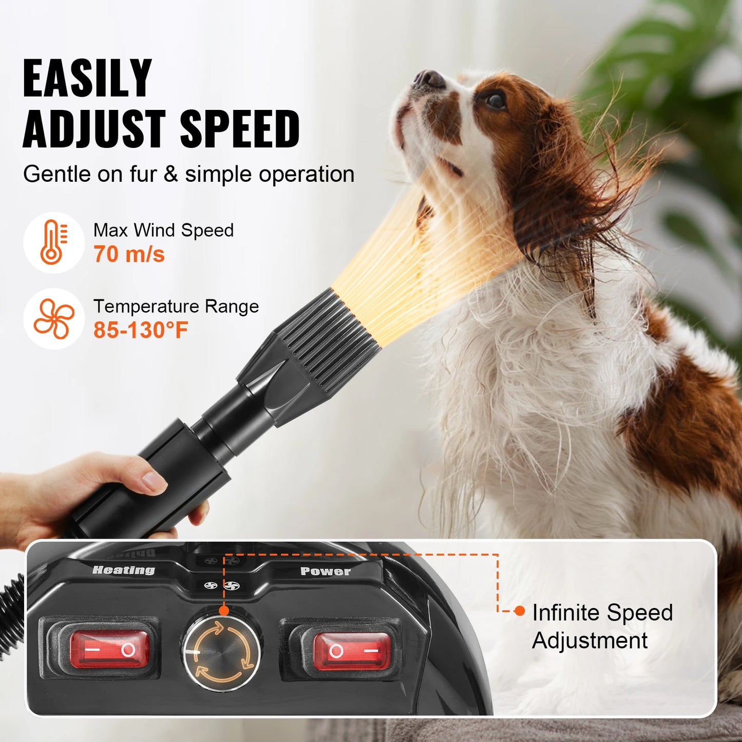 Dog Blow Dryer 2000W With Adjustable Speed And Nozzles