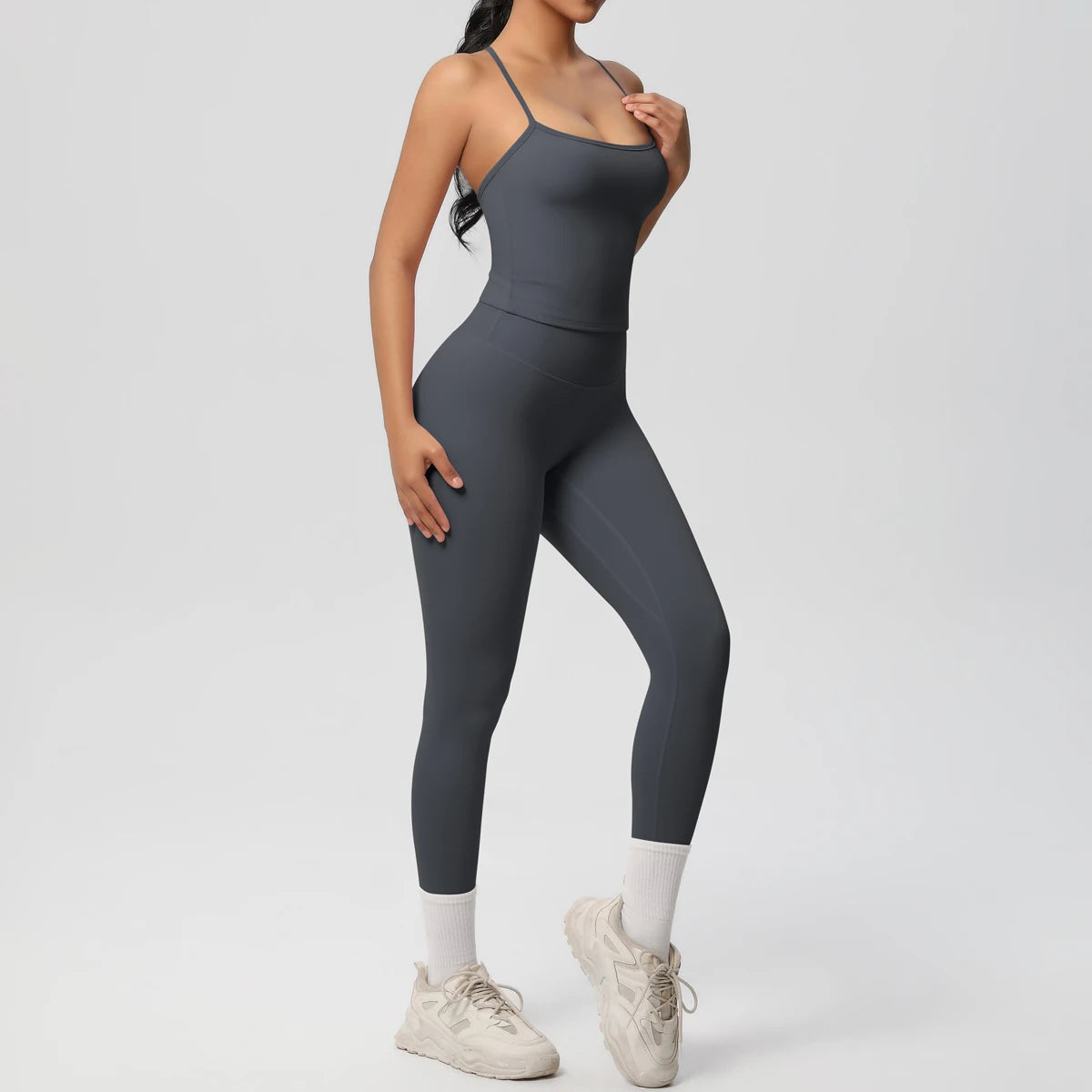 Halter Yoga Top Set Slimming Tummy Control Sleeveless Gym Wear